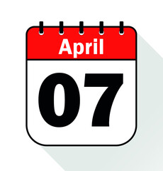 April day 7 red - Calendar Icon - Vector Illustration