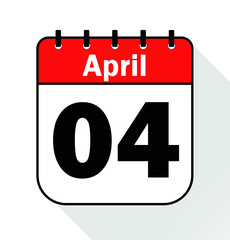 April day 4 red - Calendar Icon - Vector Illustration