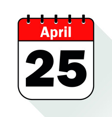 April day 25 red - Calendar Icon - Vector Illustration