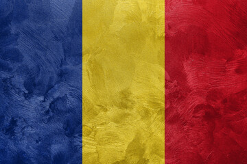 Textured photo of the flag of Romania.