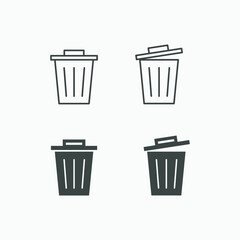 Recycle bin, trash, garbage, basket, rubbish, waste, recycling bin icon vector set