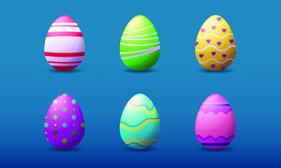 set of eggs for easter with cute ornament