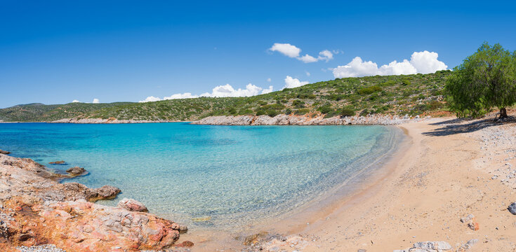 The beautiful Agia Dynami beach on Chios Island in Greece.