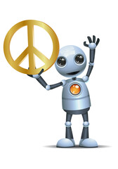3D illustration of a little robot hold peace sign