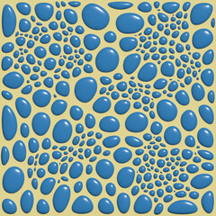 3D - rendering. Abstract background in the form of smooth blue stones on a yellow background
