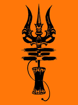 Illustration of the Trisula, a traditional Indian trident on the orange background