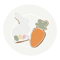 Happy Easter. Modern vector flat illustration for greeting card with easter cookies in the shape of a rabbit and a carrot. Aesthetics of spring. Spring illustration on a white background. Hello april