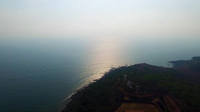 A drone flying over the fort in Sinquerim in Goa, India.
