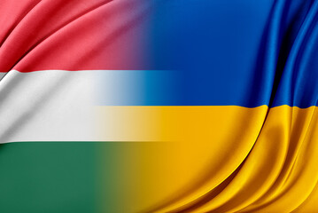 Flag of Ukraine and the flag of the Hungary. 3d Rendering.