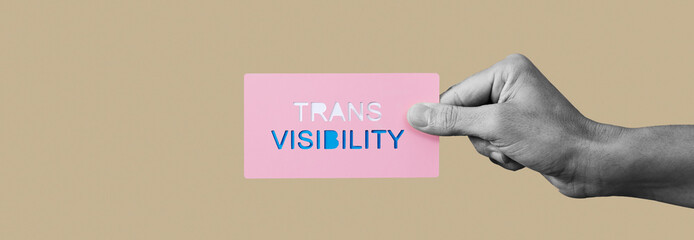 holds sign with text trans visibility, web banner - obrazy, fototapety, plakaty