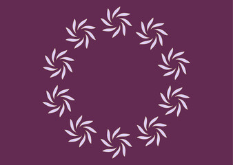 Blumenarrangement, illustrativer, runder Blumenrahmen, Blütenblätter im Kreis angeordnet, auf farbigem Hintergrund, Vektorgrafik	