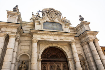 Fototapeta premium Detail of the entrance door of Certosa Reale in Collegno, Turin, Italy 