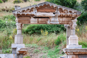 Closeup of an arch at the fountain of Trajan in the Ruins of Ephesus, Turkey