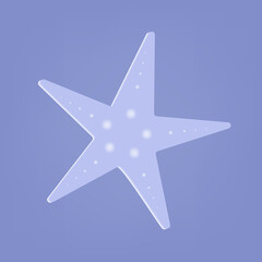 3d starfish top view. Sea creature, underwater world. Blue starfish, five rays, design element. Modern digital graphics of the inhabitants of the ocean. Echinoderms at depth. Vector illustration