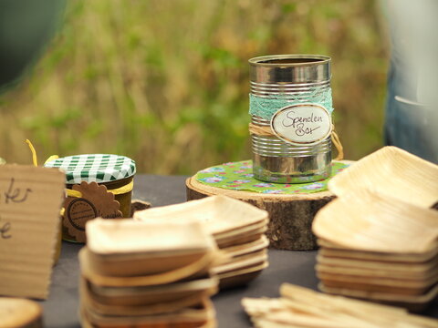 Jars on an organic market with self made products
