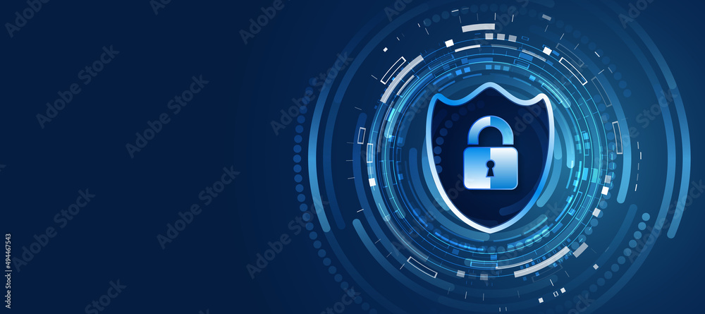 Poster Cyber security for business and internet projects. Vector illustration of data security services. Data protection, privacy, and internet security concept. Hi-tech various background.