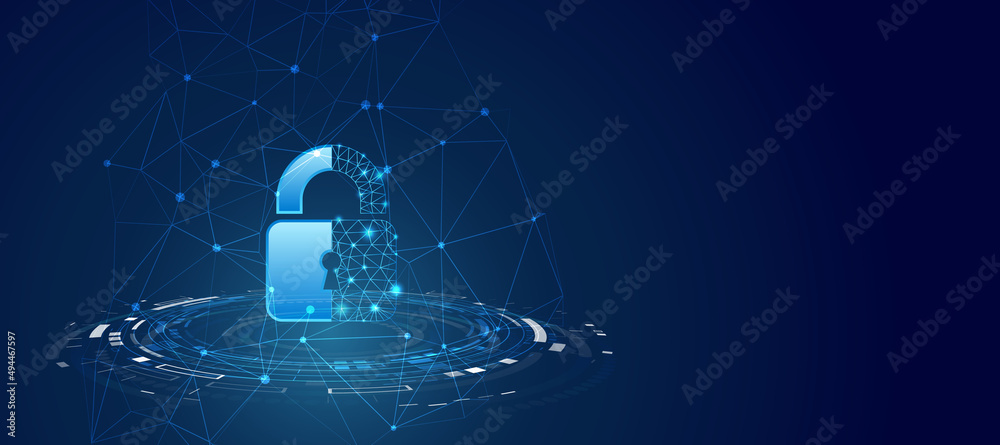 Leinwandbilder Data protection privacy concept. Padlock icon and internet technology networking connection. Cyber security internet and networking concept. Abstract circuit board.