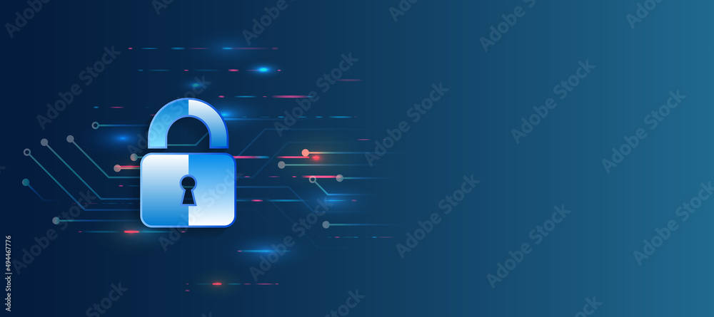 Leinwandbilder Padlock icon and internet technology networking connection. Cyber security internet and networking concept. Abstract circuit board. Data protection privacy concept.