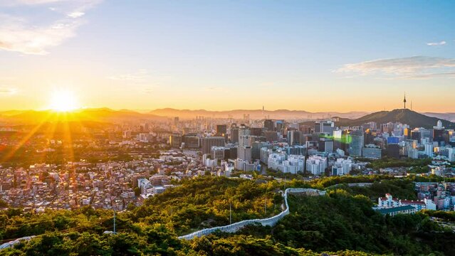 High angle view,Time lapse Landscape of Seoul South Korea in the morning 