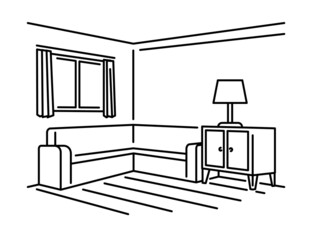 ソファと収納家具があるリビングルームの風景