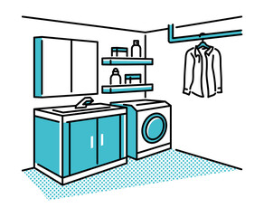 洗面台と洗濯機があるランドリールームの風景