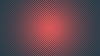 Checkered Halftone Pattern Vector Circular Texture Red Blue Abstract Background. Chequered Rounded Square Dots Subtle Texture Pop Art Style Graphic Design. Modern Radial Half Tone Art Sparse Wallpaper