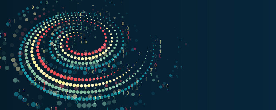 File structuring, machine learning. Big data visualization. A dynamic array of information, consisting of circles and spirals. Data sorting process. Big data stream futuristic infographics.