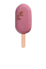 Ice cream, ice cream, colored ice cream, chocolate ice cream, photographed ice cream on a white background, ice cream on a wooden stick, ice cream on a stick, ice cream with chocolate coating