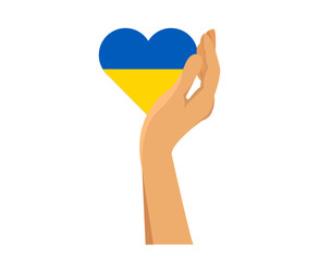 Obraz premium Ukraine Flag Emblem Heart With Hand Abstract Symbol National Europe Vector illustration Design