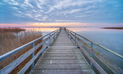 Lake at Sunrise, Long Wooden Pier