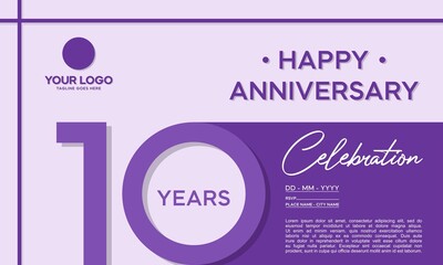 10th anniversary logo. Anniversary celebration logo design with purple color for booklet, flyer, magazine, brochure poster, web, invitation or greeting card. vector illustrations.