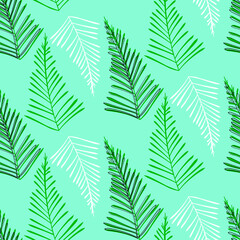 Vector seamless half-drop pattern, with leaves