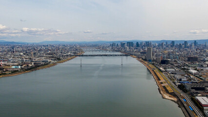 Fototapeta na wymiar 大阪市此花区　淀川河口周辺の風景をドローンで空撮
