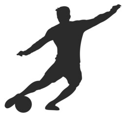 Fototapeta na wymiar Athlete kicking football ball. Soccer player silhouette