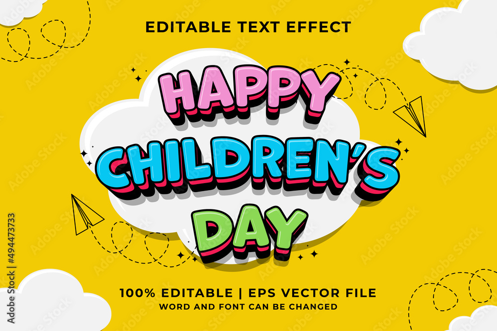 Canvas Prints editable text effect happy children's day traditional cartoon template style premium vector - Canvas Prints