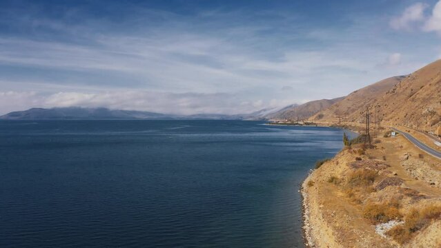 Aerial, Along The Coast Of The Sevan Lake, Armenia