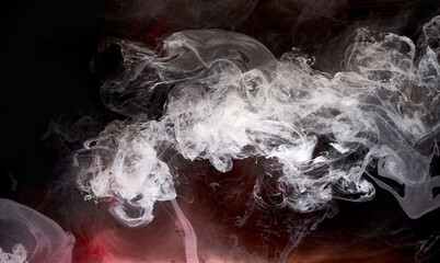 Black and red ink background, colorful fog, abstract swirling ocean, acrylic paint pigment...