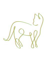 Abstract one line art drawing red, yellow and green cat on white background suitable for poster