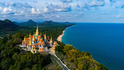 Aerial scener of a majestic castle by the beach in Thailand