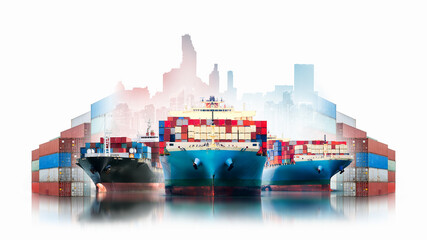 Global logistics transportation import export of containers cargo freight ship at port cargo...