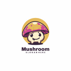 Vector Logo Illustration Mushroom Mascot Cartoon Style.