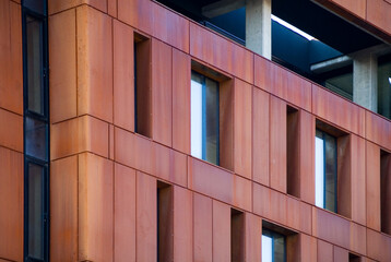 Detail of modern architecture corten building facade.