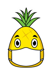 Cartoon Pineapple Wearing Anti Face Mask Protection Dust and Virus Isolated on White Background, Vector File