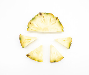 Juicy pineapple fruit design elements composition with focus stacking, white background