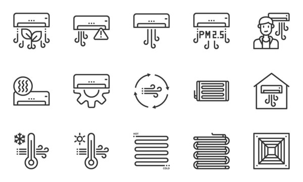 HVAC systems icons vector , air conditioning, indoor air quality,