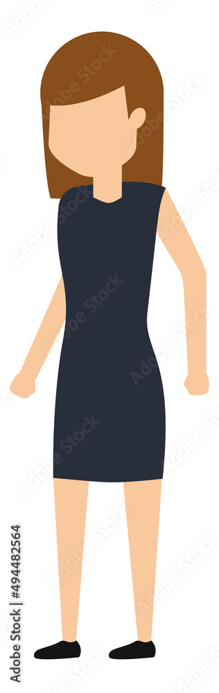 Wall mural standing woman in black dress. flat human character