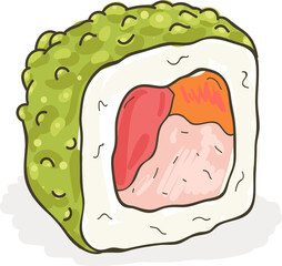 Fresh Uramaki Sushi Roll Hand Drawn Illustration