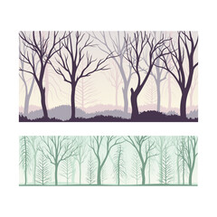 Seamless lifeless trees silhouettes. Early spring or late autumn background vector illustration