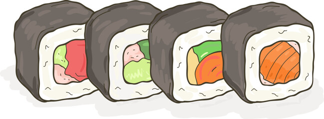 Sushi Maki Rolls Hand Drawn Illustration © Good Studio