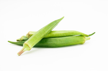fresh okra isolated on white background, front view